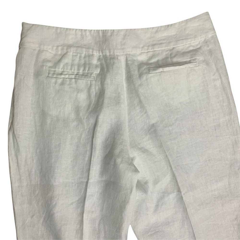Vintage Margaret Frances Capri Pants 14 White Linen Flat Front Back Pockets Zip - Picture 4 of 5